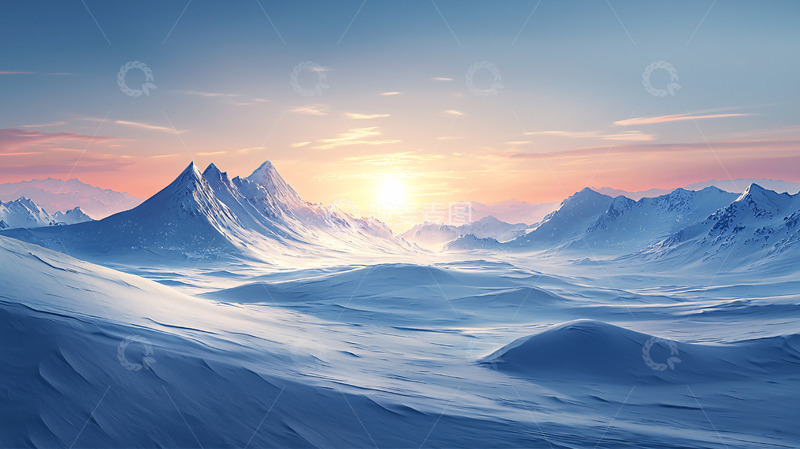 高清大图下载【趣麦麦图】极地雪山日出美景