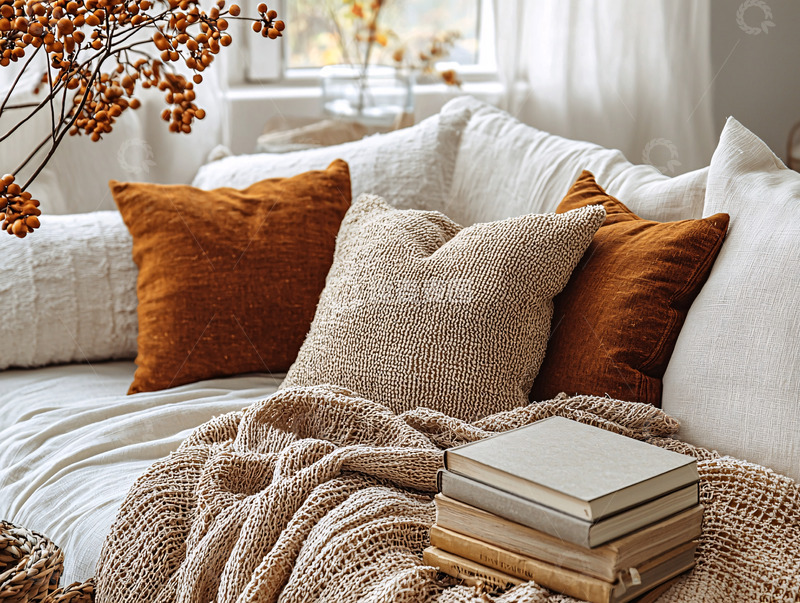 高清大图下载【趣麦麦图】秋日暖阳下的舒适沙发一角