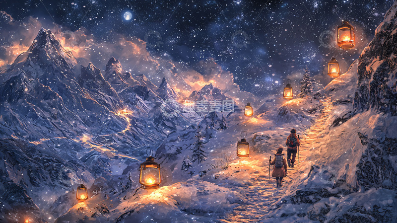 高清大图下载【趣麦麦图】雪山夜景