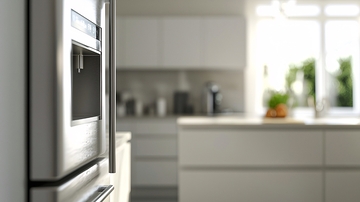 现代化厨房不锈钢冰箱侧面特写