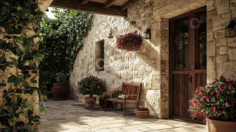 高清大图下载【趣麦麦图】石墙老宅庭院一角