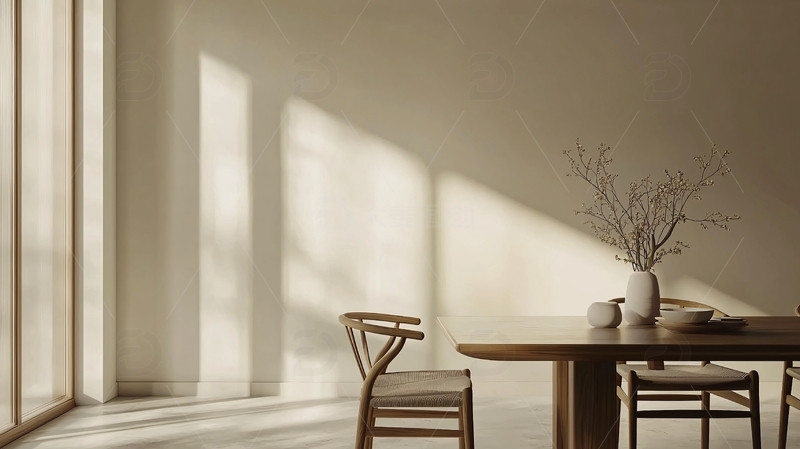 高清大图下载【趣麦麦图】极简风餐厅阳光洒落地板