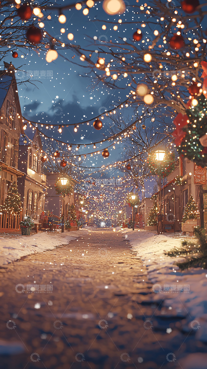 高清大图下载【趣麦麦图】圣诞节夜景街道