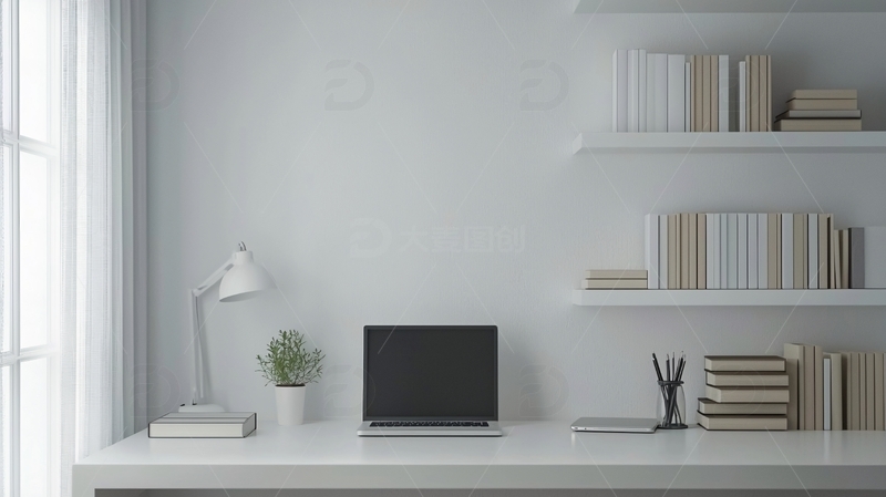 高清大图下载【趣麦麦图】极简风格白色办公桌