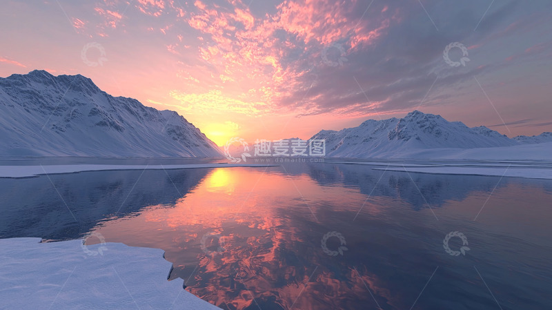 高清大图下载【趣麦麦图】极地雪山日落湖泊