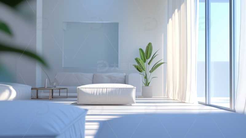 高清大图下载【趣麦麦图】极简白色客厅阳光房