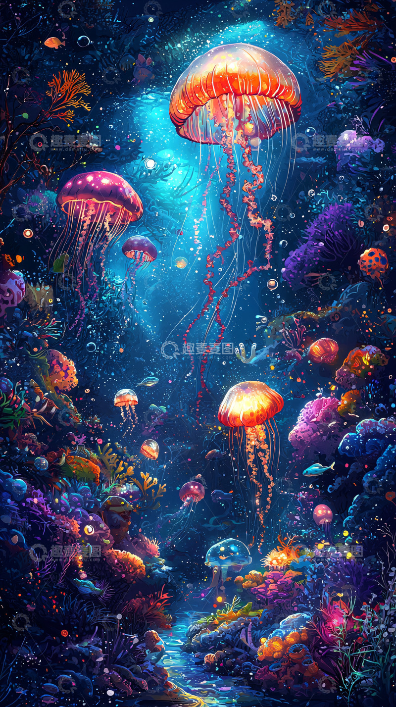 高清大图下载【趣麦麦图】水母在深海中游动