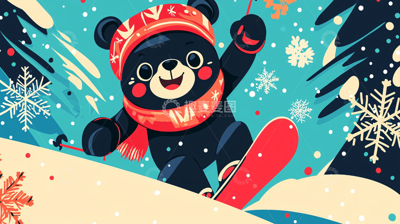 高清大图下载【趣麦麦图】滑雪的冬奥熊