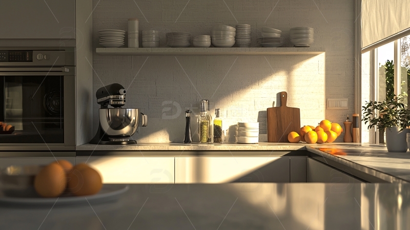 高清大图下载【趣麦麦图】阳光洒满现代化厨房