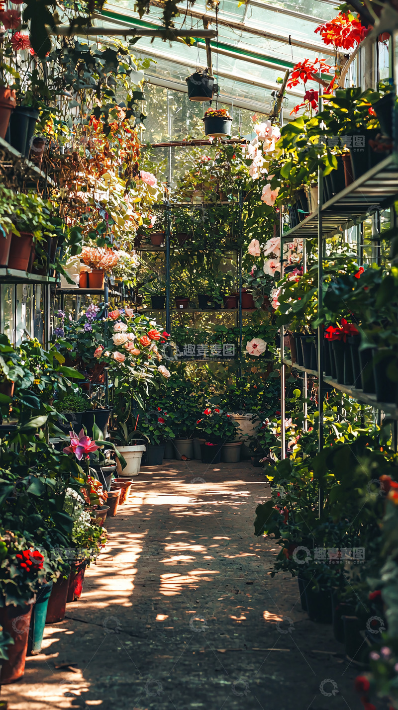 高清大图下载【趣麦麦图】阳光洒满温室花房