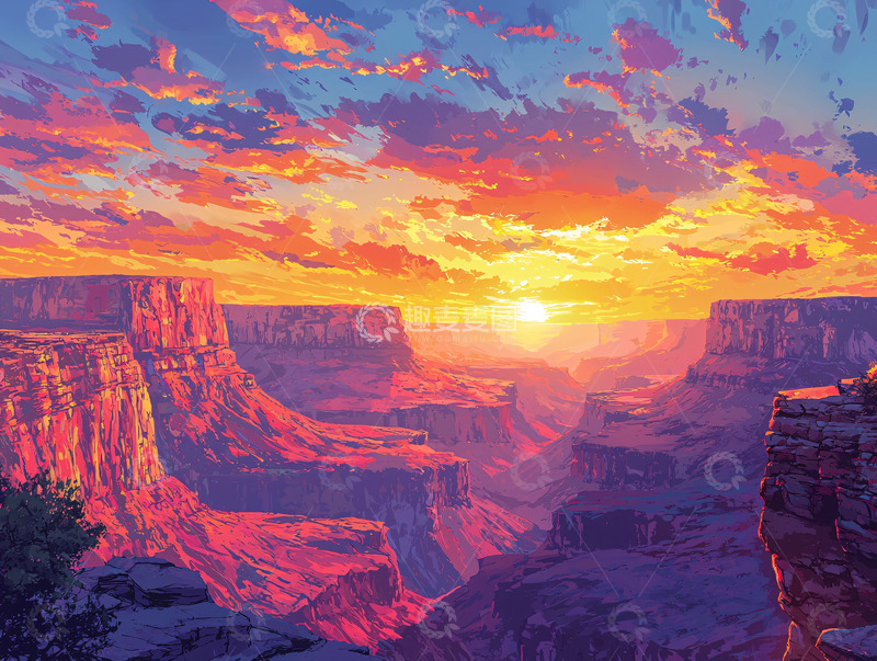 高清大图下载【趣麦麦图】绚丽多彩的峡谷日落