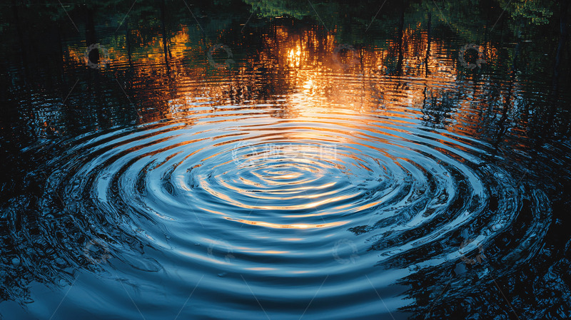 高清大图下载【趣麦麦图】水面涟漪倒影夕阳