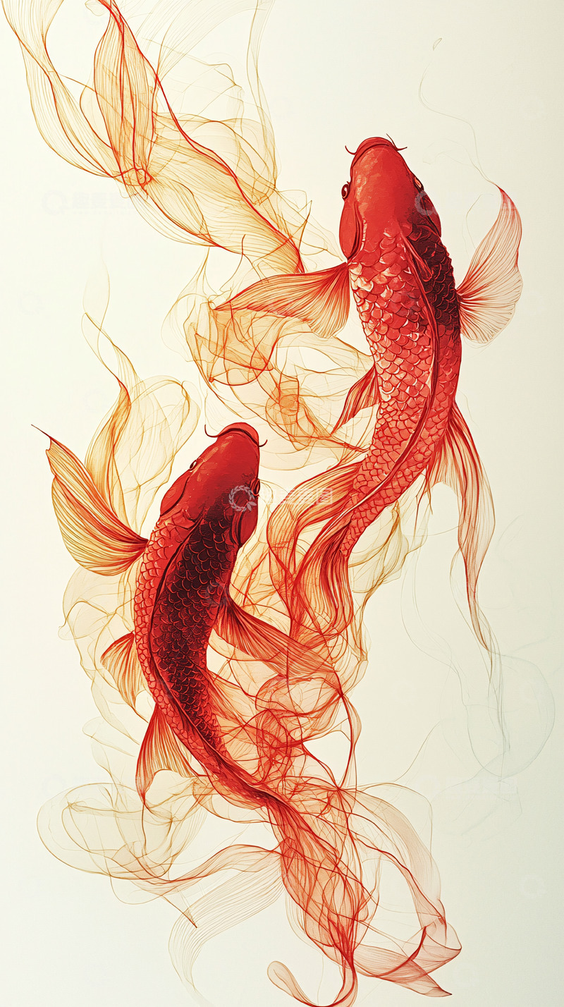 高清大图下载【趣麦麦图】水墨红鲤鱼