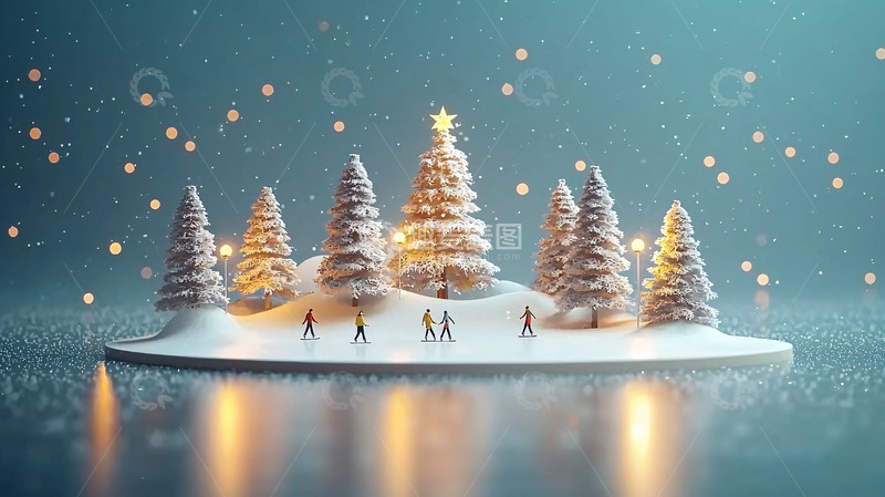 高清大图下载【趣麦麦图】冬日雪景圣诞树