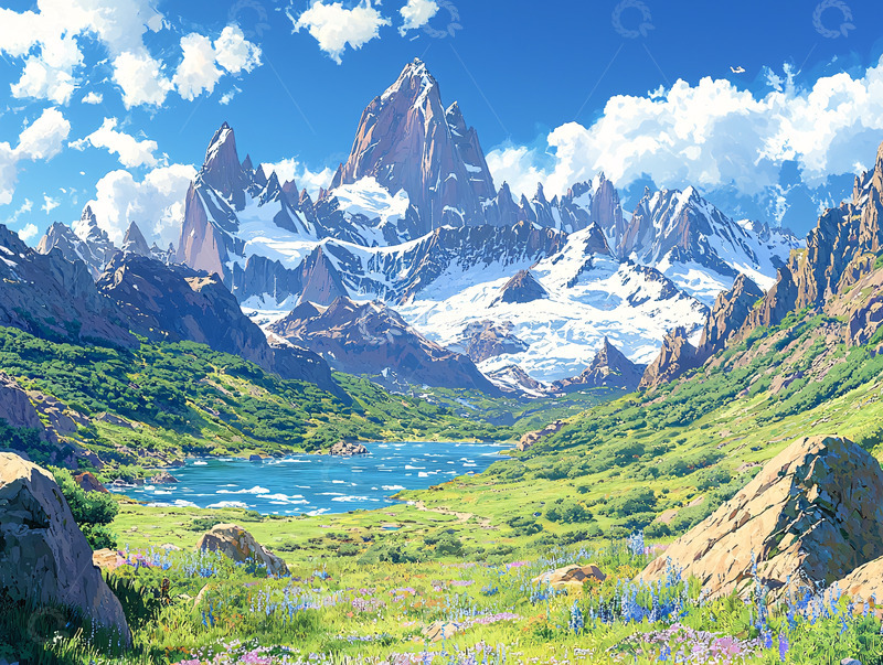 高清大图下载【趣麦麦图】雪山湖泊草原风景