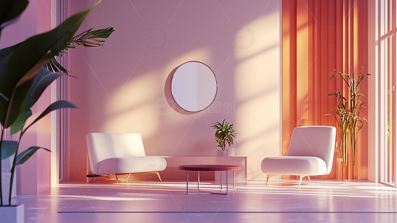 高清大图下载【趣麦麦图】粉色系极简客厅