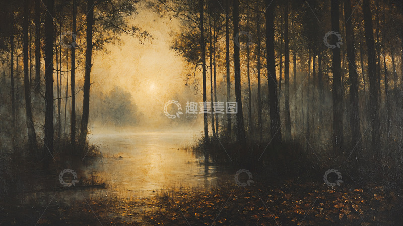 高清大图下载【趣麦麦图】雾气笼罩的森林日出