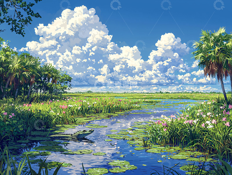 高清大图下载【趣麦麦图】阳光明媚的沼泽湿地