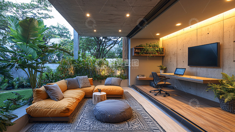 高清大图下载【趣麦麦图】现代风格室内花园休闲区