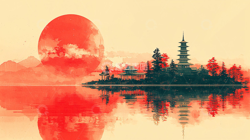 高清大图下载【趣麦麦图】日出东方水墨画