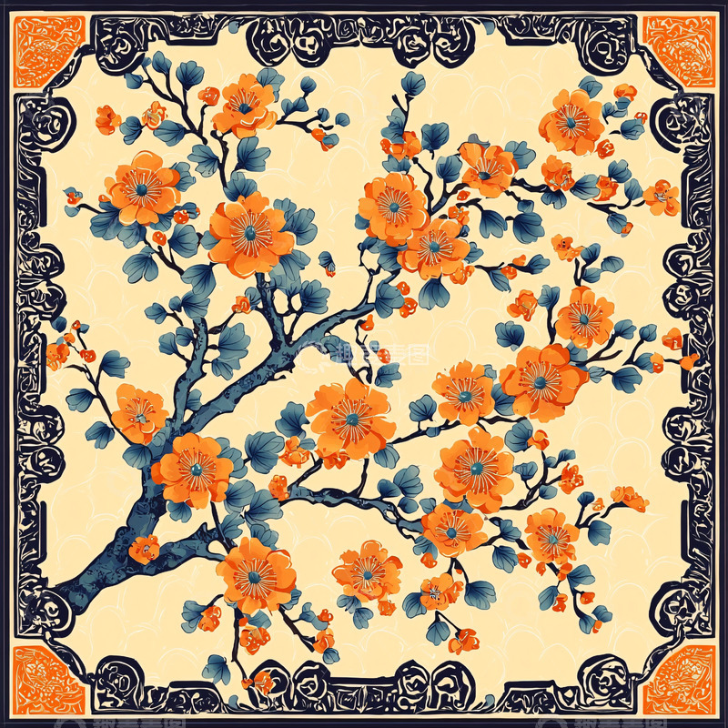 高清大图下载【趣麦麦图】橙色花朵枝繁叶茂