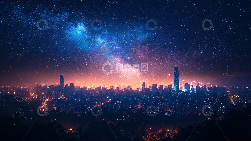 高清大图下载【趣麦麦图】星空下的城市夜景1