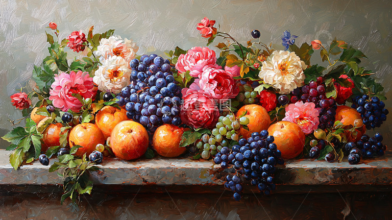 高清大图下载【趣麦麦图】静物油画水果花卉