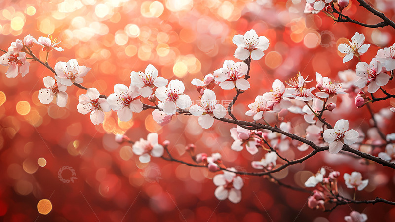 高清大图下载【趣麦麦图】暖色调背景下的白色花朵