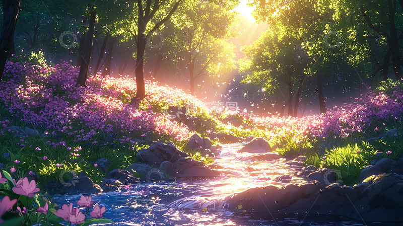 高清大图下载【趣麦麦图】阳光森林小溪