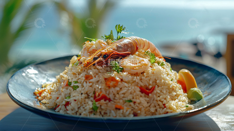 高清大图下载【趣麦麦图】海边虾仁炒饭