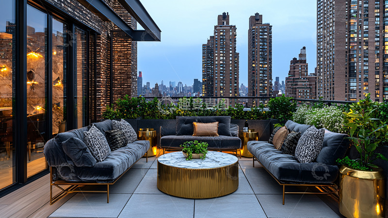 高清大图下载【趣麦麦图】纽约顶楼公寓夜景