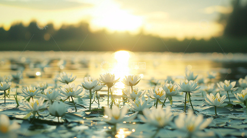 高清大图下载【趣麦麦图】夕阳西下水面荷花