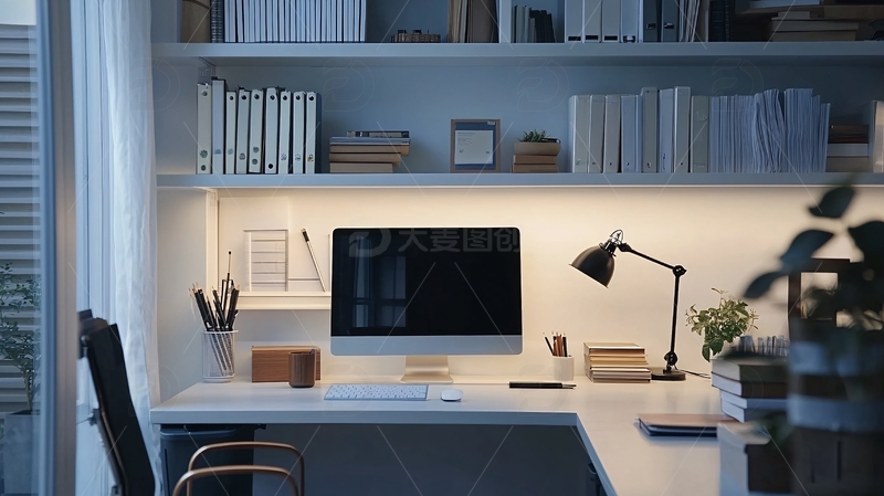 高清大图下载【趣麦麦图】极简风格白色书桌电脑工作区