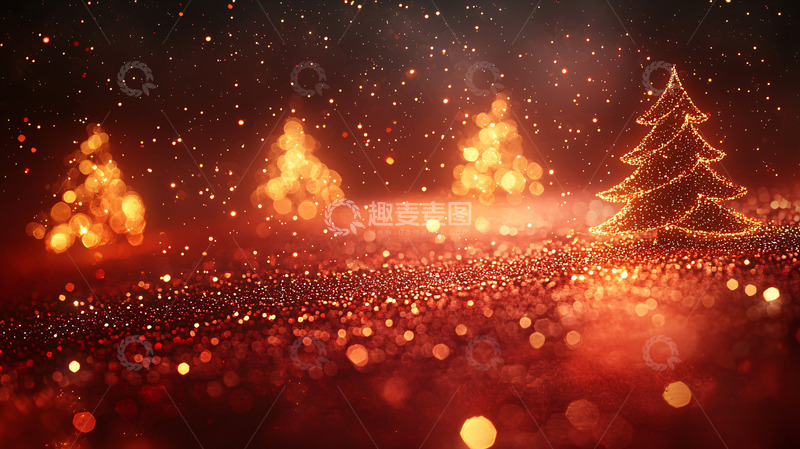 高清大图下载【趣麦麦图】红光闪耀的圣诞树