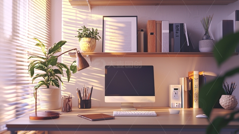高清大图下载【趣麦麦图】阳光洒进的温馨办公桌