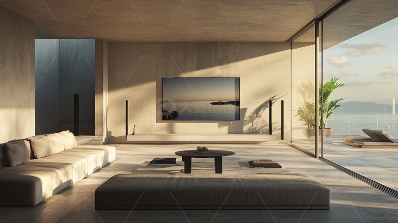 高清大图下载【趣麦麦图】极简主义海景客厅