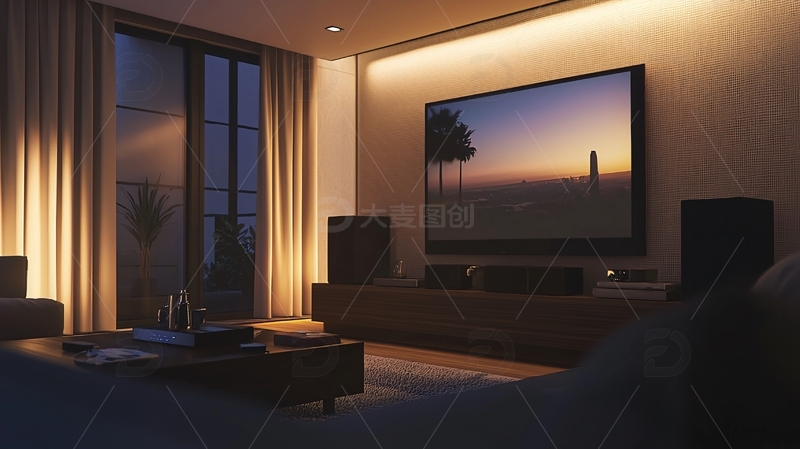 现代家居影院夜景