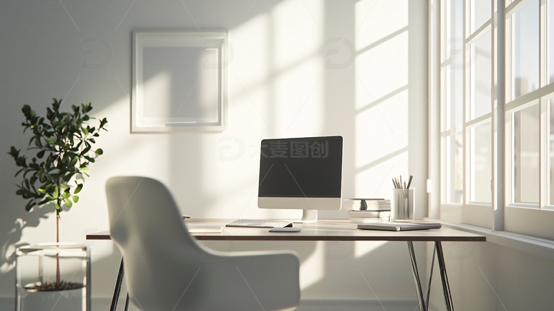 高清大图下载【趣麦麦图】极简风格办公桌阳光洒进