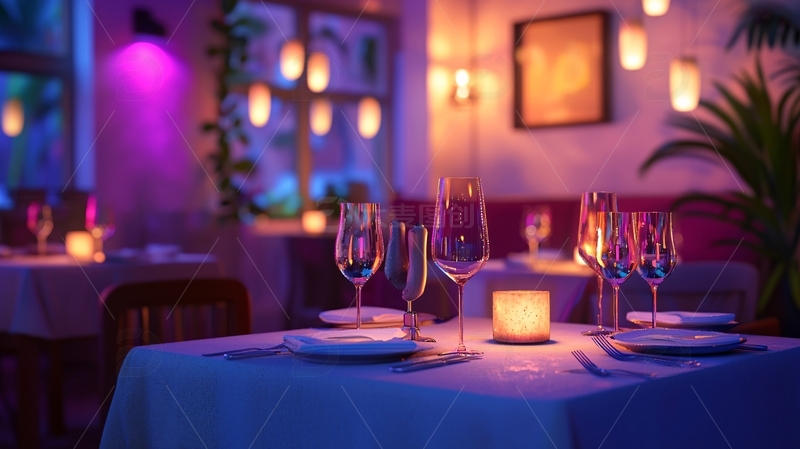 高清大图下载【趣麦麦图】浪漫餐厅夜景