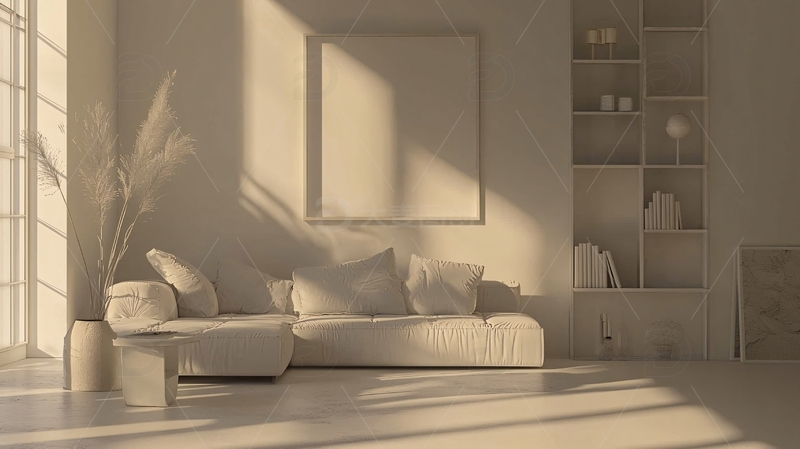 高清大图下载【趣麦麦图】极简主义白色客厅阳光洒落