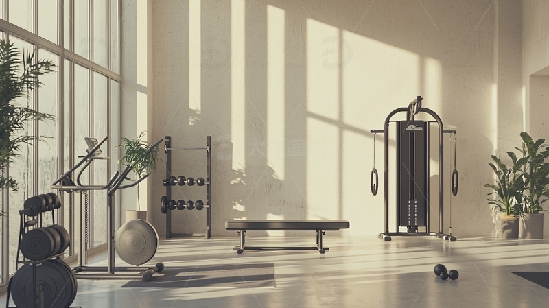 高清大图下载【趣麦麦图】阳光洒进的现代化健身房