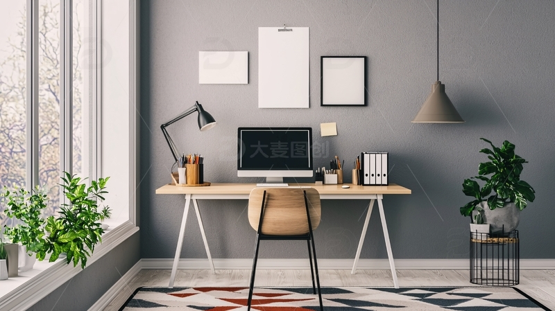 高清大图下载【趣麦麦图】现代简约灰色办公桌