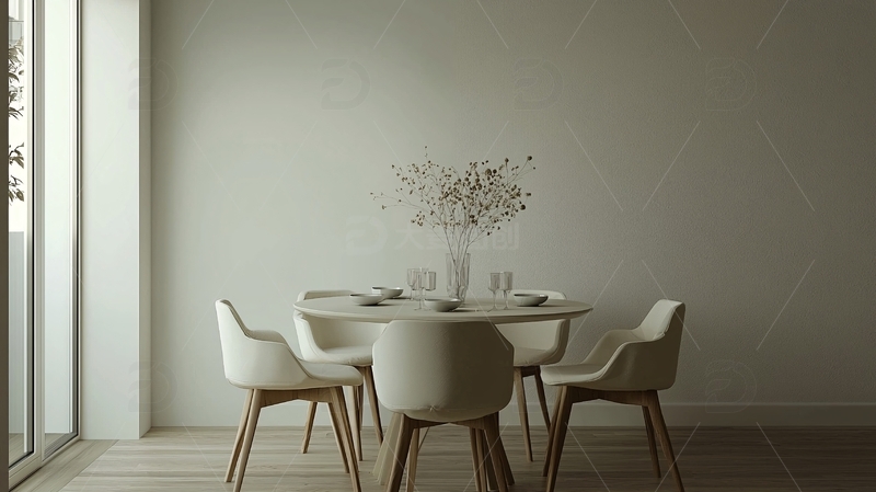 高清大图下载【趣麦麦图】极简风格白色餐桌椅