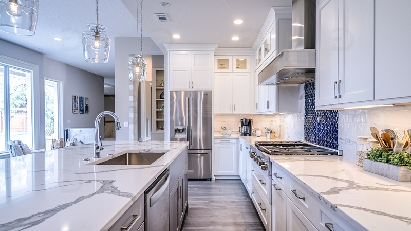 高清大图下载【趣麦麦图】现代化白色大理石台面厨房