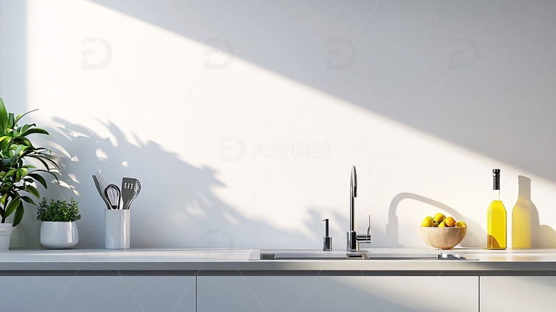 高清大图下载【趣麦麦图】极简风格厨房阳光洒进