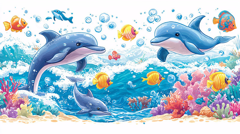 高清大图下载【趣麦麦图】卡通海豚海洋生物