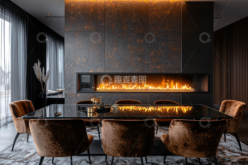 高清大图下载【趣麦麦图】现代风格壁炉餐厅设计