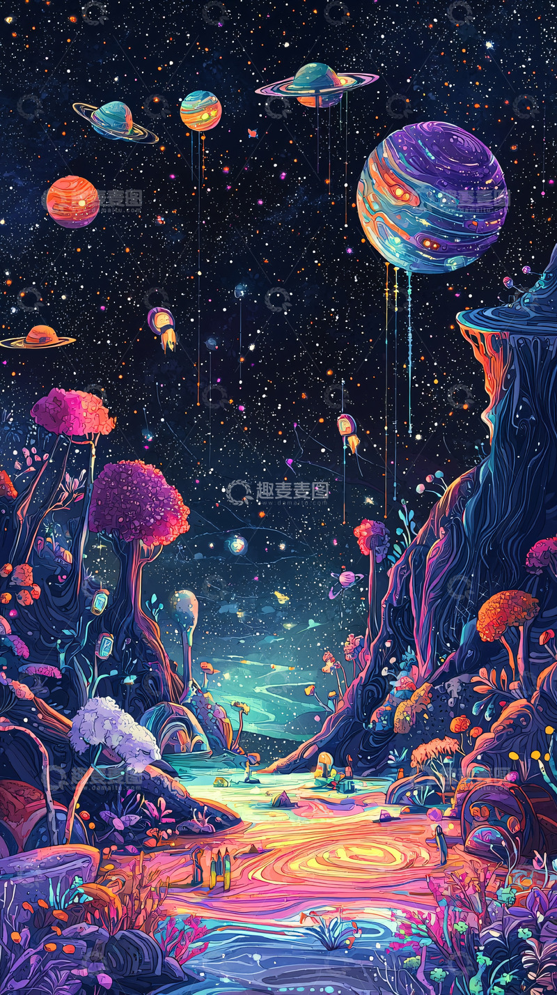 高清大图下载【趣麦麦图】宇宙奇幻森林