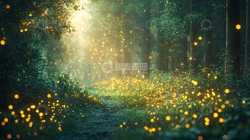 高清大图下载【趣麦麦图】萤火虫森林小路