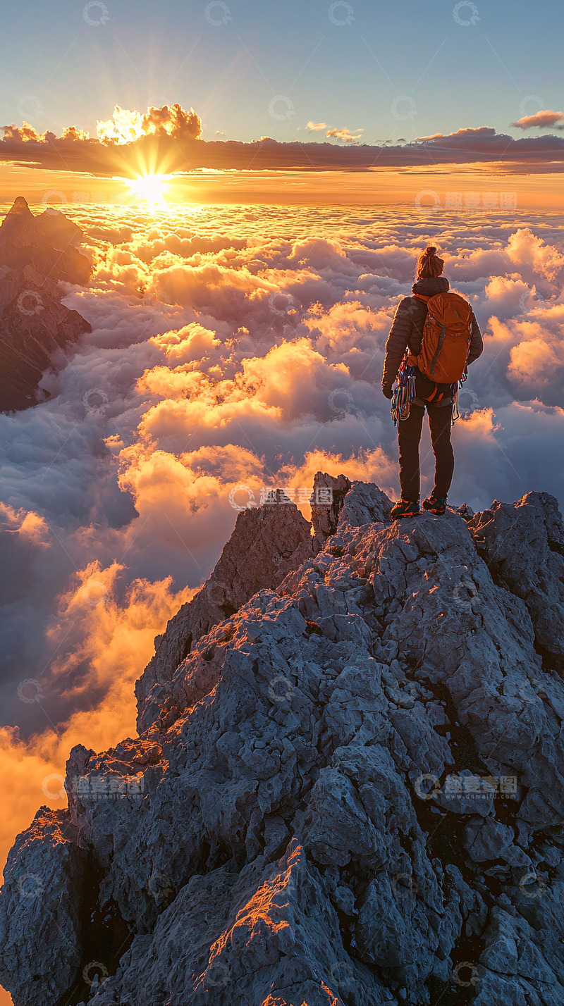 高清大图下载【趣麦麦图】日出云海山峰远眺